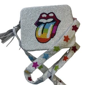 NWT Tiana Designs Ny Beaded Square Crossbody Rainbow Rolling Stones Purse Bag